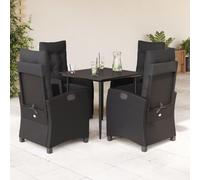 YunCangg Juego de comedor de jardín de ratán sintético de 5 piezas con cojines negros, resistente a la intemperie, con mesa y sillones ajustables para terraza, balcón y jardín, fácil de limpiar y