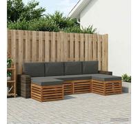 YunCangg Juego de muebles de 6 piezas de madera maciza de acacia en color natural y antracita, resistente a la intemperie, modular y ahorra espacio, para jardín, terraza y balcón para relajarse