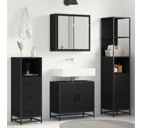 YunCangg Juego de muebles de baño con aspecto de roble negro, material de madera con armario de espejo, armario alto y estantería, ahorra espacio, para colgar y colocar de pie para un espacio de