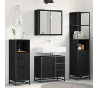 YunCangg Juego de muebles de baño con aspecto de roble negro, material de madera con armario para debajo del lavabo, armario alto y estantería para ahorrar espacio, para baño moderno con mucho espacio