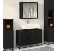 YunCangg Juego de muebles de baño de 2 piezas, aspecto de roble negro, material de madera con armario para debajo del lavabo, armario con espejo, mucho espacio de almacenamiento, para colgar moderno