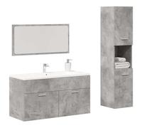 YunCangg Juego de muebles de baño de 3 piezas, color gris hormigón de madera con armario para debajo del lavabo, armario con espejo y armario alto, ahorrando espacio para colgar y de pie, para cuarto