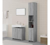 YunCangg Juego de muebles de baño de 3 piezas, color gris, madera Sonoma con armario bajo lavabo, armario alto, armario con espejo para baño, ahorro de espacio, mucho espacio de almacenamiento, colgar