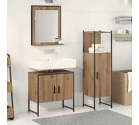 YunCangg Juego de muebles de baño de 3 piezas, color marrón, material de madera con armario para lavabo, armario con espejo y armario alto, ahorrando espacio para colgar y de pie, moderno espacio de