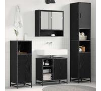 YunCangg Juego de muebles de baño de 3 piezas, color negro, aspecto de roble, material de madera con armario para debajo del lavabo, armario alto para ahorrar espacio, colgar y de pie, para baño