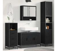YunCangg Juego de muebles de baño de 3 piezas, color negro con aspecto de roble, material de madera con espejo, armario bajo el lavabo, armario alto para ahorrar espacio, colgar y de pie para baño