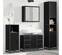 YunCangg Juego de muebles de baño de 4 piezas, color negro, aspecto de roble, material de madera con espejo, armario bajo el lavabo, armario alto para ahorrar espacio, colgar de pie para baño completo