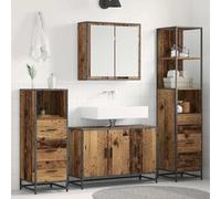 YunCangg Juego de muebles de baño de 4 piezas de madera vieja con armario para debajo del lavabo, armario alto y estantería para ahorrar espacio, para baño moderno