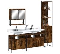 YunCangg Juego de muebles de baño de madera de roble ahumado con armario de espejo, armario bajo lavabo, armario alto y espacio de almacenamiento, ahorrando espacio para colgar y de pie, para cuarto