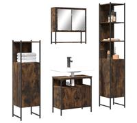 YunCangg Juego de muebles de baño de madera de roble ahumado con armario para debajo del lavabo, armario con espejo, armario alto y armario de baño, ahorra espacio, colgar y de pie, mucho espacio de
