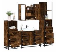 YunCangg Juego de muebles de baño de madera de roble ahumado con armario para debajo del lavabo, armario alto, armario midi para ahorrar espacio, colgar y de pie