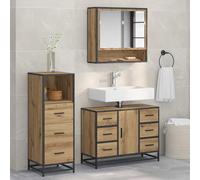 YunCangg Juego de muebles de baño de madera de roble Artisan, con estante, armario con espejo, armario bajo lavabo y armario alto, ahorrando espacio para colgar y de pie, para baño y WC con mucho