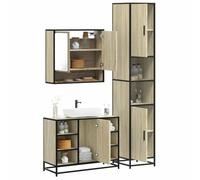 YunCangg Juego de muebles de baño de madera de roble Sonoma, 3 piezas, con armario para debajo del lavabo, armario con espejo y armario alto, ahorrando espacio para colgar y de pie, espacio de