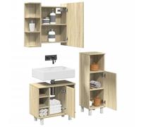 YunCangg Juego de muebles de baño de madera de roble Sonoma, con armario con espejo, armario bajo lavabo y armario alto, ahorrando espacio para colgar y de pie, espacio de almacenamiento para baño