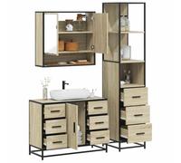 YunCangg Juego de muebles de baño de madera de roble Sonoma con armario para debajo del lavabo, armario con espejo y armario alto, ahorrando espacio para colgar y de pie, para cuarto de baño con mucho