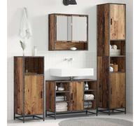 YunCangg Juego de muebles de baño de madera recuperada con armario con espejo, armario bajo lavabo y armario alto, estantería, ahorro de espacio, con mucho espacio de almacenamiento, ideal para baños
