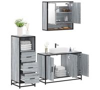 YunCangg Juego de muebles de baño de madera Sonoma de 3 piezas, con armario para debajo del lavabo, armario con espejo y armario alto, ahorra espacio, de pie y colgar para muebles de baño, espacio de