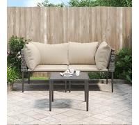 YunCangg Juego de muebles de jardín de 3 piezas, color gris con cojines, polirratán de mimbre resistente a la intemperie, incluye mesa y sofá para terraza, balcón, jardín de invierno, porche para