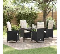 YunCangg Juego de muebles de jardín de 5 piezas de polirratán negro con cojín, juego de muebles de exterior resistente a la intemperie, mesa y sillas, respaldo ajustable, patas de acero con