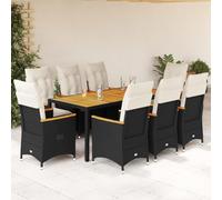 YunCangg Juego de muebles de jardín de 9 piezas, con cojín, polirratán, resistente a la intemperie, juego con mesa, silla, sillón, lounge para terraza, balcón, exterior, relax, barbacoa