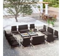 YunCangg Juego de muebles de jardín de ratán negro de 16 piezas, con cojines, 4 sofás de 2 plazas, 8 sillones, 4 mesas, resistente a la intemperie, para terraza, balcón, porche, ahorro de espacio