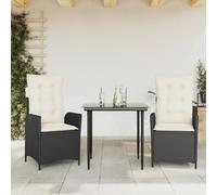 YunCangg Juego de muebles de jardín de ratán sintético de 3 piezas con cojines negros, resistente a la intemperie, para terraza, balcón y porche, incluye mesa y sillones ajustables