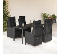 YunCangg Juego de muebles de jardín de ratán sintético de 5 piezas con cojines negros, resistente a la intemperie, con mesa y sillones ajustables, ideal para terraza, balcón, porche y relax al aire
