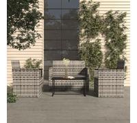 YunCangg Juego de salón de jardín de 4 piezas con cojines de poliratán gris, resistente a la intemperie, polirratán, incluye mesa, sofá, 2 sillones, ideal para terraza, balcón, jardín de invierno