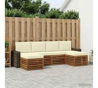 YunCangg Juego de sofá de 6 piezas, color crema natural, madera maciza de acacia, resistente a la intemperie, modular, combinable, cómodo para terraza, balcón y jardín