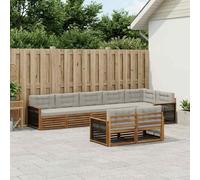 YunCangg Juego de sofá de 8 piezas con cojines de madera maciza de acacia en gris claro natural, resistente a la intemperie, conjunto modular combinado para jardín, terraza, balcón, relajarse y