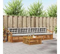 YunCangg Juego de sofá de exterior de madera maciza de acacia con cojines de color gris claro y acabado natural, conjunto modular combinado de 5 piezas para jardín, terraza