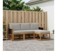YunCangg Juego de sofá de exterior de madera maciza de acacia con cojines en gris claro, conjunto combinado modular de 4 piezas para jardín, terraza, balcón, cómodo para sentarse y relajarse
