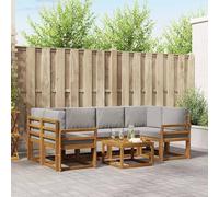 YunCangg Juego de sofá de exterior de madera maciza de acacia con cojines gris claro, conjunto modular combinado de 7 piezas para jardín, terraza y balcón, conjunto flexible para relajarse y comer