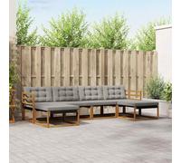 YunCangg Juego de sofá de exterior de madera maciza de acacia con cojines naturales y gris claro, conjunto modular combinado de 6 piezas para jardín, terraza y balcón para relajarse y sentarse
