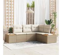YunCangg Juego de sofá de jardín con cojín de 4 piezas, color beige y crema, polirratán, resistente a la intemperie, para jardín, salón, sofá, balcón, exterior, terraza, con bolsa impermeable y