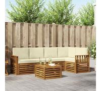 YunCangg Juego de sofá esquinero con cojín, 6 unidades, madera maciza de acacia, jardín, terraza, balcón, modular, ahorro de espacio, cómodo para sentarse y relajarse al aire libre