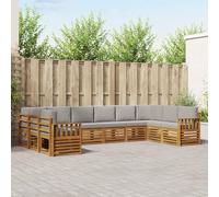 YunCangg Juego de sofá esquinero con cojines, 10 unidades, de madera de acacia maciza, gris claro, jardín, terraza, salón, modular, cómodo grupo de asientos con cojines y reposabrazos para sentarse