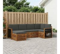 YunCangg Juego de sofá esquinero con cojines de 5 piezas de madera maciza de acacia natural antracita, modular para jardín, terraza, balcón, cómodo grupo de asientos con cojines extraíbles