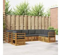 YunCangg Juego de sofá esquinero de 9 piezas con cojines de madera maciza de acacia natural antracita para jardín, terraza, conjunto modular para relajarse y comer