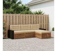 YunCangg Juego de sofás de exterior de 4 piezas con cojín de poliéster beige natural, madera de acacia maciza, resistente a la intemperie, juego completo para jardín, terraza, balcón, modular y ahorra