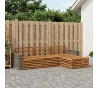 YunCangg Juego de sofás de exterior de 4 piezas de madera maciza de acacia natural, resistente a la intemperie, juego de muebles para jardín, terraza, balcón, conjunto modular para sentarse y comer