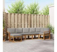 YunCangg Juego de sofás de exterior de 7 piezas con cojines de madera maciza de acacia en gris claro y natural, resistente a la intemperie, modular combinado, conjunto de asientos para jardín