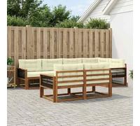 YunCangg Juego de sofás de exterior de 7 piezas con cojines de madera maciza de acacia natural y crema modular para jardín, terraza, piscina, grupo de asientos flexibles para relajarse y sentarse