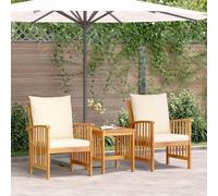 YunCangg Juego de sofás de jardín con cojines, 3 piezas, madera maciza de acacia, resistente a la intemperie, juego de muebles de exterior con 2 sillones y mesa, ideal para terraza, balcón, jardín de