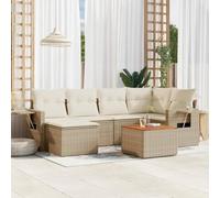 YunCangg Juego de sofás de jardín con cojines beige de poliratán trenzado, resistente a la intemperie, plegable, incluye mesa de madera de acacia, ideal para terraza, balcón, jardín de invierno
