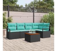 YunCangg Juego de sofás de jardín con cojines de 6 piezas, polirratán, resistente a la intemperie, modular, para terraza, balcón, jardín, exterior, con mesa de jardín y sillones, ideal para relajarse