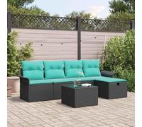 YunCangg Juego de sofás de jardín con cojines y espacio de almacenamiento, 6 piezas, polirratán, resistente a la intemperie, para terraza, balcón, mesa y sillones, ideal para relajarse al aire libre y