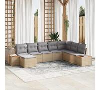 YunCangg Juego de sofás de jardín de polirratán con cojines de 9 piezas, color beige, gris claro, resistente a la intemperie, modular para jardín, terraza, balcón, salón, acogedor con función de