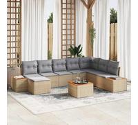 YunCangg Juego de sofás de jardín de polirratán con cojines de 9 piezas, color beige y gris claro, resistente a la intemperie, muebles para jardín, terraza, balcón, modular, acogedor, con función de