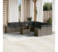 YunCangg Juego de sofás de jardín de polirratán gris con cojines, resistente a la intemperie, para terraza, balcón, jardín de invierno, conjunto de asientos modulares con mesa y sillones para comedor